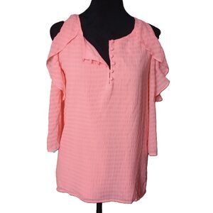 Belle Sky Women's XSmall Peach Colored Cold Shoulder Ruffle Blouse